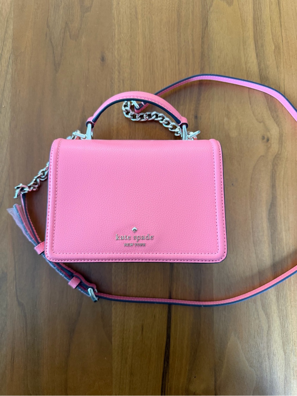 kate spade Hot Pink Pebbled Leather Crossbody with Chain Strap